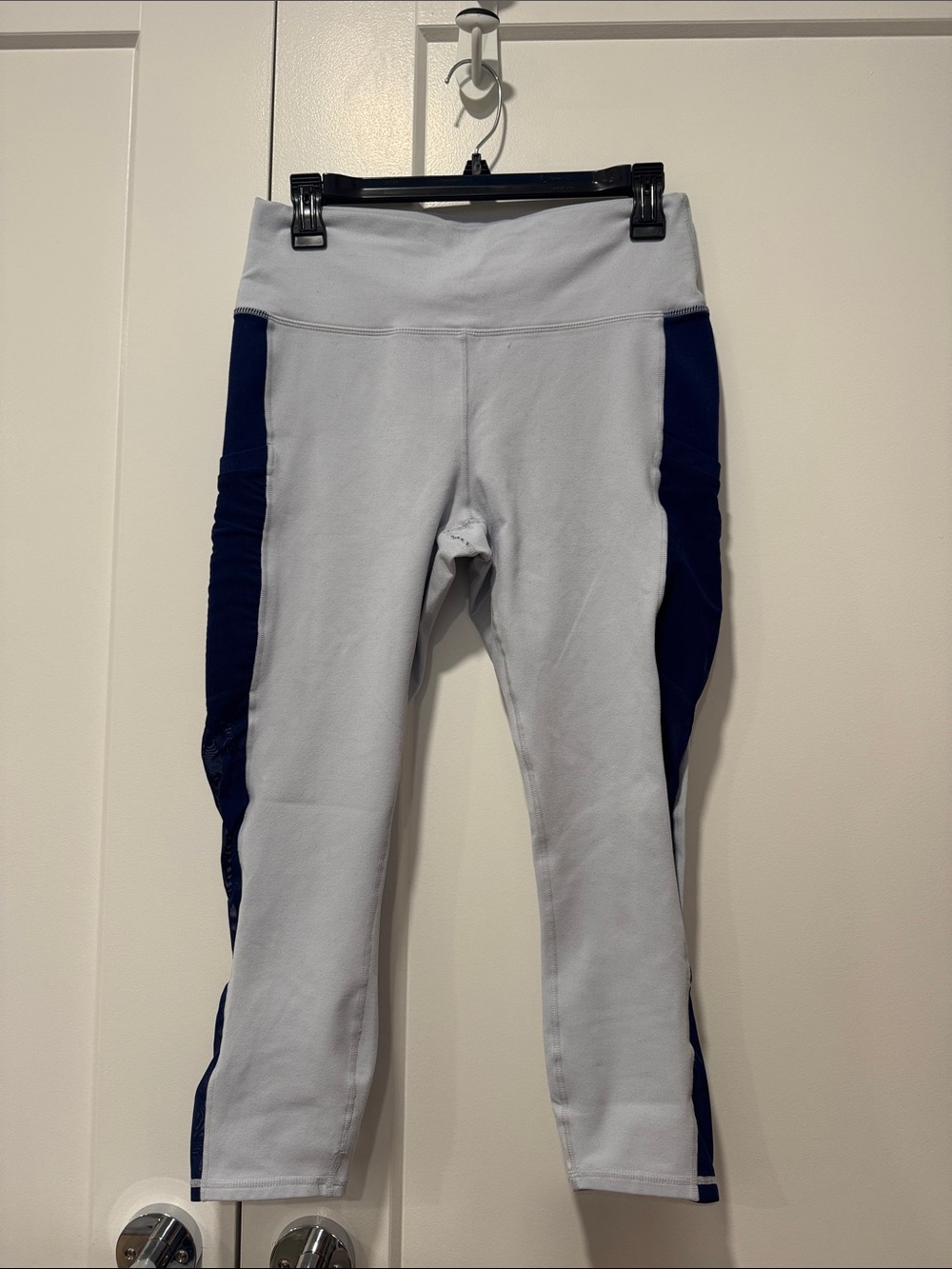 Fabletics Light Gray Leggings with Navy Side Panels